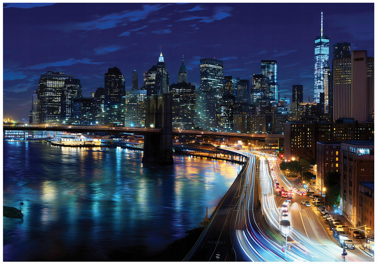 FOTOTAPETE Stadt Nachts Blau 250x175 cm - Multicolor, Papier (250/175cm) - Wallarena