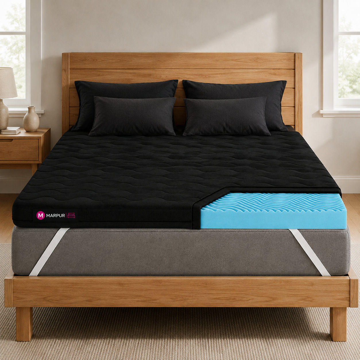 MATRATZENTOPPER Massage 160x200 cm, H3 profiliert, 5 cm hoch, Schwarz - Schwarz, Kunststoff (160/200cm) - Marpur
