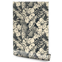 VLIESTAPETE Tropische Blüten und Ananas – Schwarz, Creme – 50x1000 cm - Creme/Schwarz, Papier (50/1000cm) - Muralo