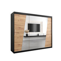 SCHWEBETÜRENSCHRANK 200/250/62 3-türig - Silberfarben/Schwarz, Holz/Kunststoff (250/200/62cm) - Abiks Möbel