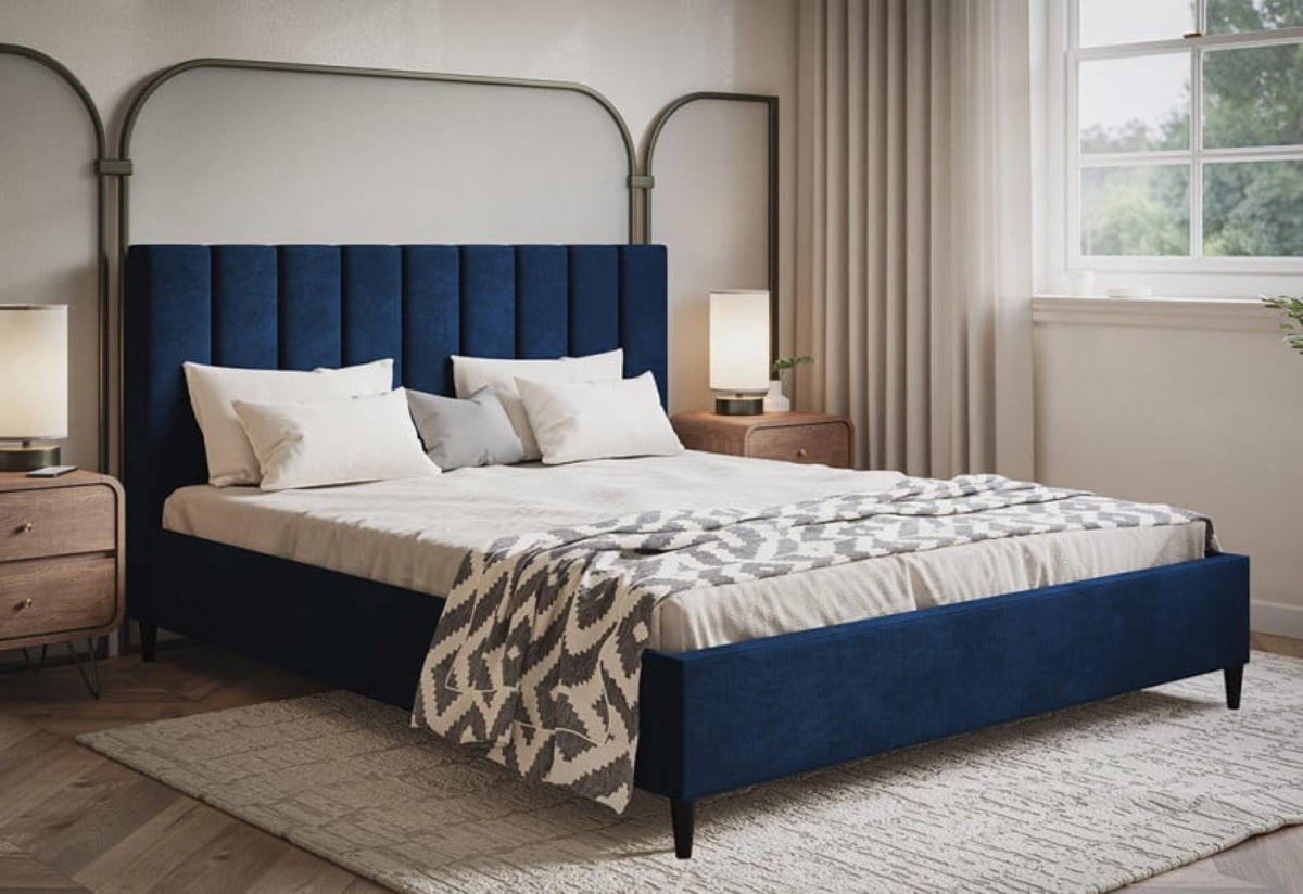 BETT Blau LUXO 2 Gepolstert Auf Hohen Beinen 160x200 cm - Blau/Schwarz, Textil (160/200cm) - Sepro Meble