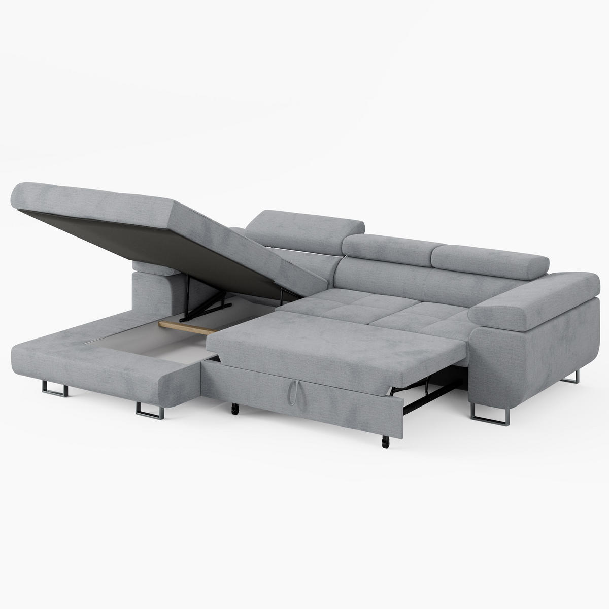 ECKSOFA VEMO CORE Links Dunkelbraun Velours-Stoff mit Schlaffunktion und Bettkasten - Dunkelbraun, Holz/Metall (280/205cm) - Barchello