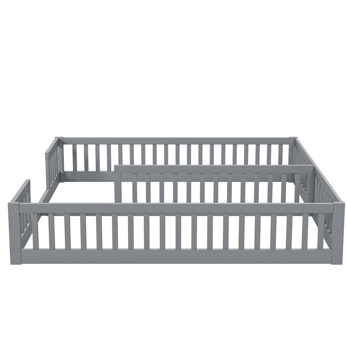 KINDERBETT Kindereinzelbetten 90/200 cm mit Sicherheitsgitter aus Kiefer und MDF, bodennahes Doppelbett, Grau - Grau, Holzwerkstoff (90/200cm) - Redom