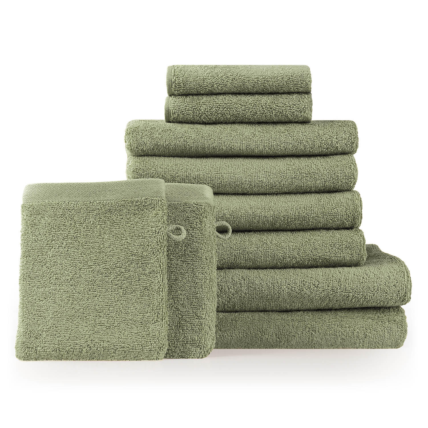 HANDTUCH 8-teilig, 2x Badetuch 70/140 + 4x Handtuch 50/100 + 2x Gästetuch 30/30 + 2x Waschlappen 15/20 cm, Hellgrün - Hellgrün, Textil (70/140cm) - Blumtal