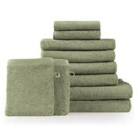 HANDTUCH 8-teilig, 2x Badetuch 70/140 + 4x Handtuch 50/100 + 2x Gästetuch 30/30 + 2x Waschlappen 15/20 cm, Hellgrün - Hellgrün, Textil (70/140cm) - Blumtal