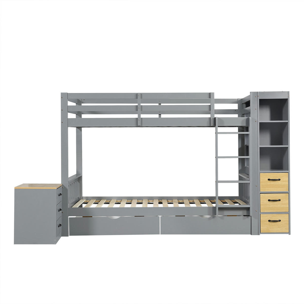ETAGENBETT 90/200 cm mit 2 Bettkästen und Stauraumregal, DE-41776, in Grau - Grau, Holzwerkstoff (90/200cm) - ComfortXL