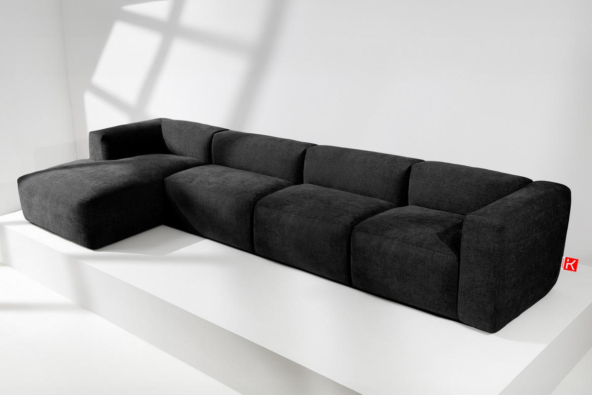 ECKMODULSOFA-LINKS BUFFO 6-Sitzer mit extrem weicher Sitzfläche, Gewebestoff, graphit - Graphitfarben, Textil (377/180cm) - KONSIMO®