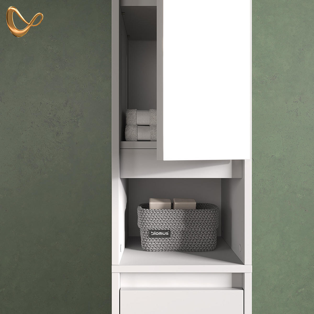BADSCHRANK Savuto Weiß 30.2 x 191.5 cm mit Türen und offenem Fach - Weiß, Holzwerkstoff (30.2/191.5/30cm) - Livinity®