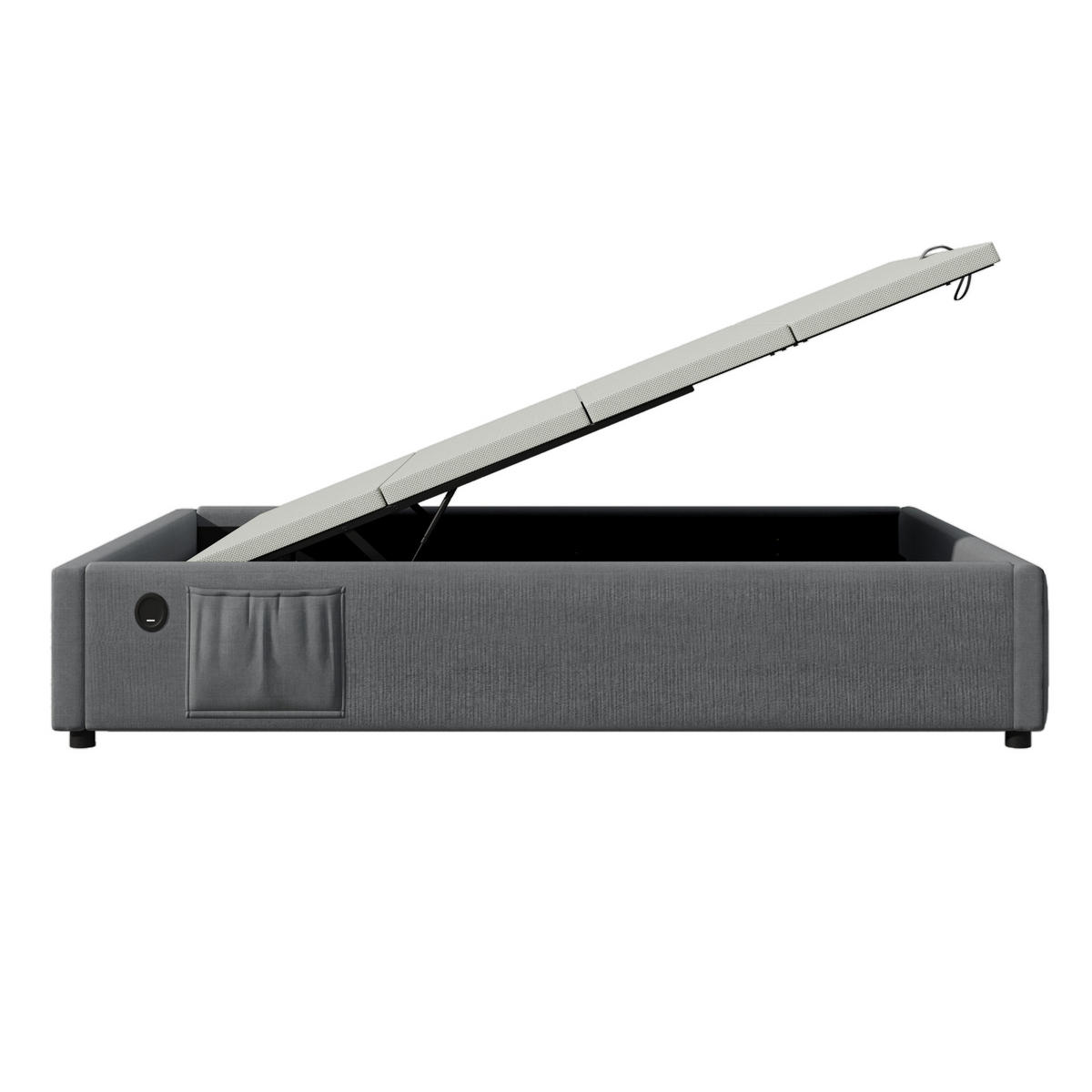POLSTERBETT 90/200 cm Grau Stauraumbett mit USB- und Type-C-Anschlüssen - Grau, Textil (90/200cm) - OKWISH