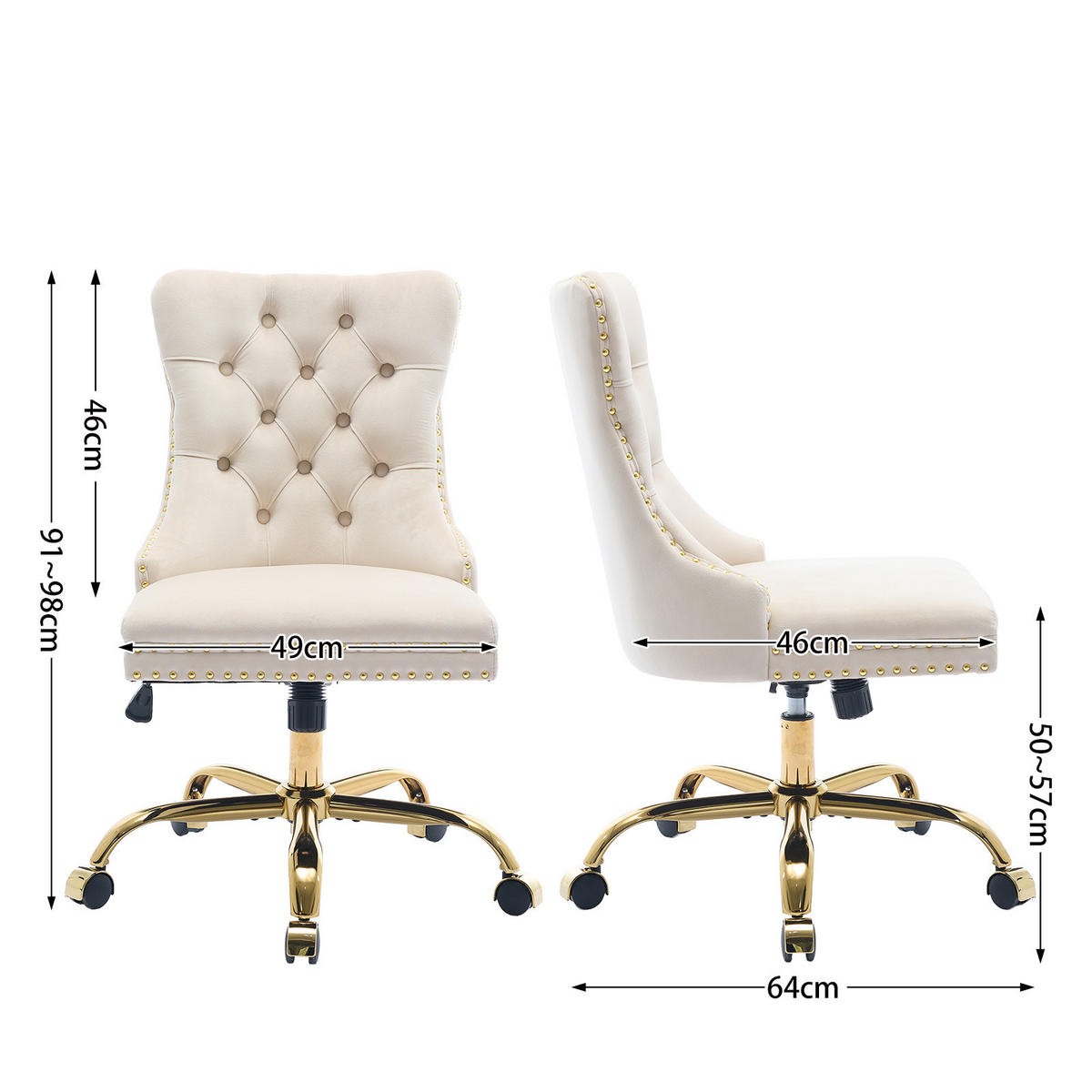 BÜRUSTUHL Beige Höhenverstellbar - Beige, Metall (63/98/50cm) - PANGIVO