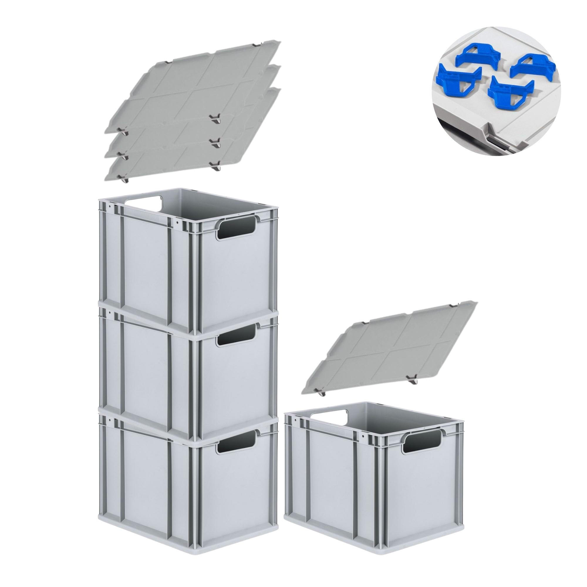 EUROBOX 4x Nextgen Economy Mit Auflagedeckel Grau/Blau Griffe Offen 30 Liter - Blau, Kunststoff (30/32/40cm) - PROREGAL