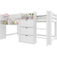 HALBHOHES Bett 90/200 cm weiß aus Kiefer mit Stauraum - Weiß, Holz (90/200cm) - OKWISH