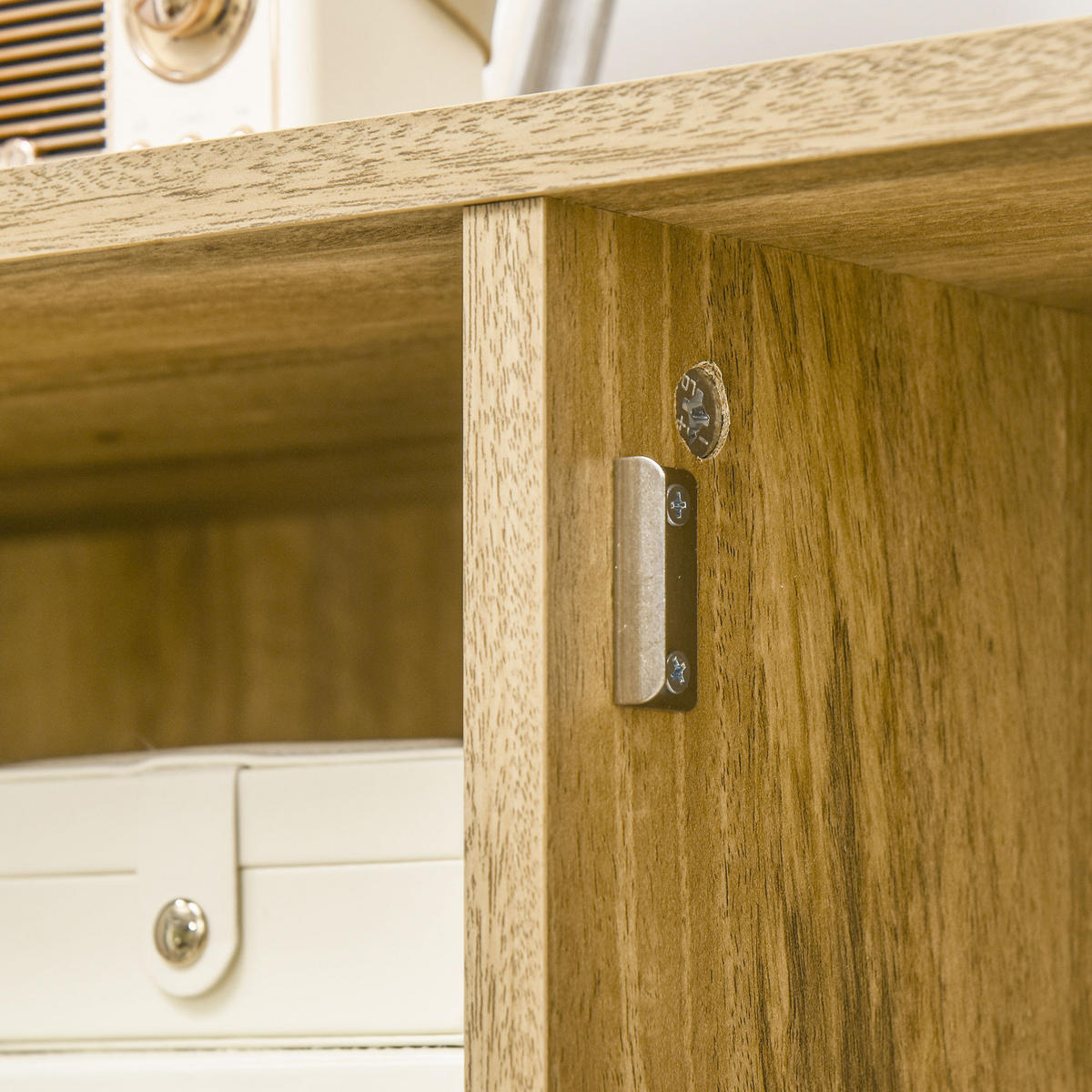 SIDEBOARD DE-11038 2 Türen mit Korbgeflecht & offene Fächer Natur - Eichefarben, Holzwerkstoff (90/120/32.5cm) - ComfortXL