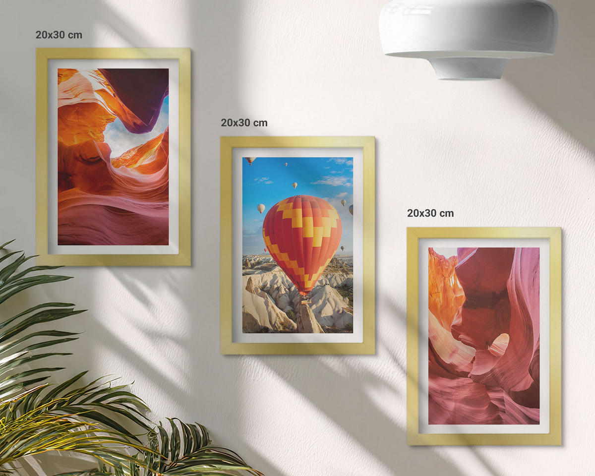 BILDER SET 3er Set - 20x30 cm Goldrahmen - Wüstenschluchten aus der Ballonfahrt - Goldfarben, Kunststoff (20/30cm) - TULUP