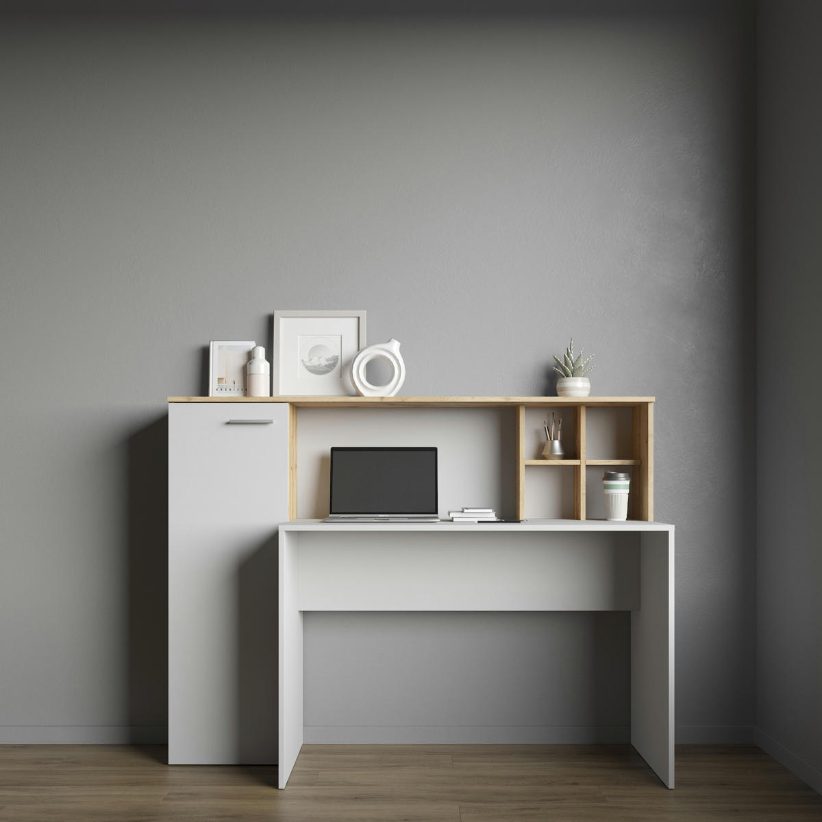 SCHREIBTISCH FAUSKE BRK1-1D Eiche Sonoma Weiß - Silberfarben/Weiß, Holzwerkstoff/Kunststoff (54/153/116cm) - Komodee