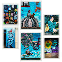 POSTER Set Mit 6 Türkisfarbenes Graffiti Blau Straßenkunst A3 & A4 Weißer Rahmen - Weiß, Papier (29/3cm) - Nacnic
