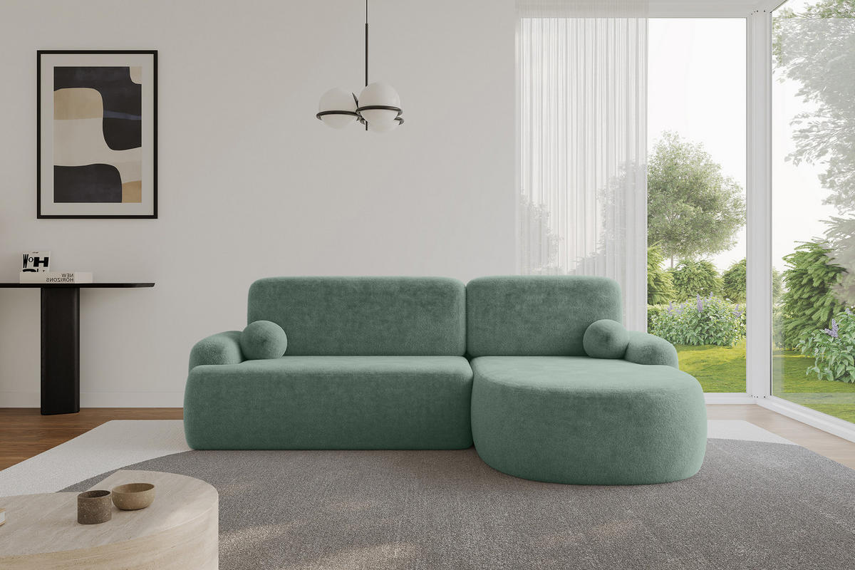 ECKSOFA mit Schlaffunktion und Bettkasten LIRA-L - 264x172x89 Salbeigrün - Salbeigrün, Holzwerkstoff/Textil (172/264cm) - ALTDECOR