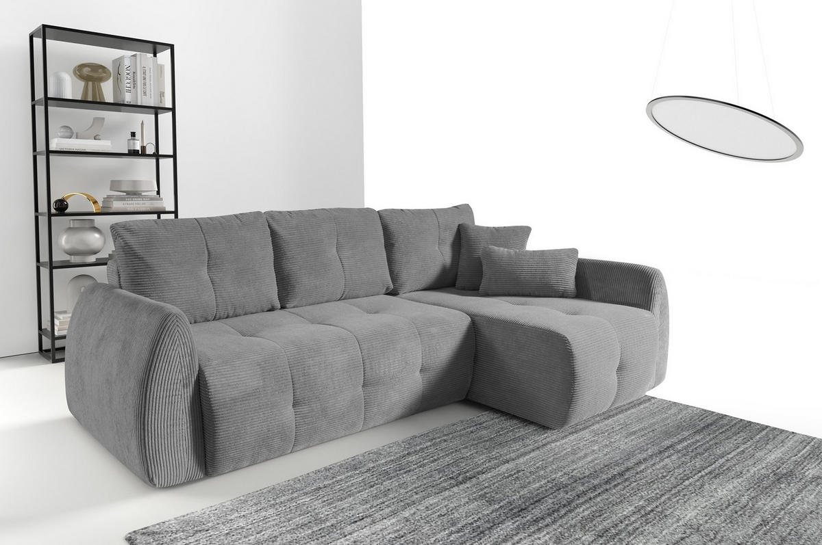 ECKSOFA Luna Hellgrau, mit Schlaffunktion - Hellgrau, Holzwerkstoff/Textil (252/155cm) - Bettso