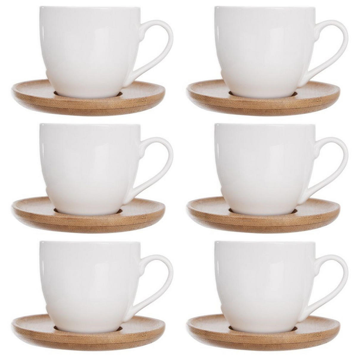 ESPRESSOTASSEN-SET WHITELINE, Porzellan/Bambus, weiß, 6 Stk., 100 ml - Weiß, Keramik (0.1L) - Orion 