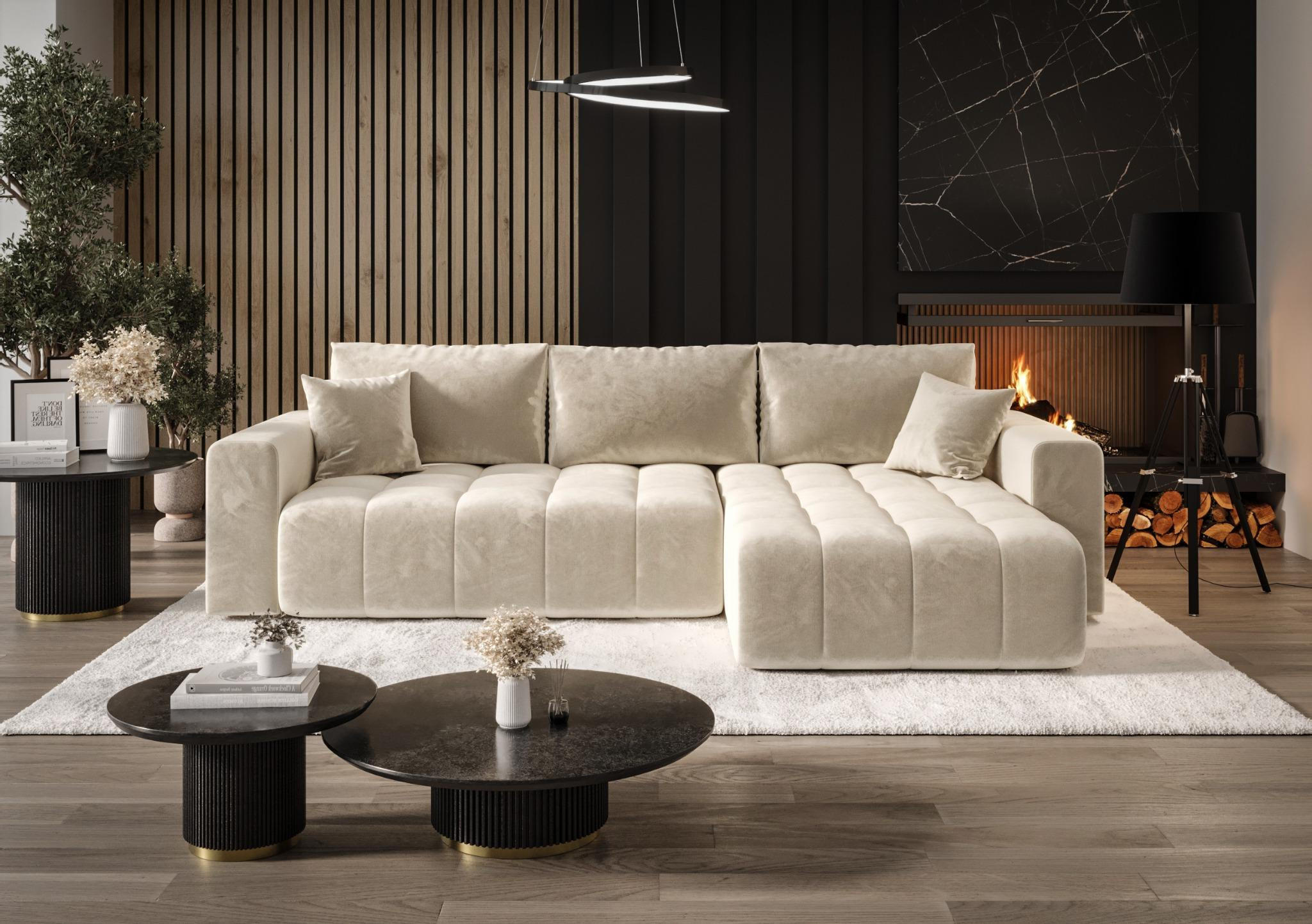 ECKSOFA mit Schlaffunktion MILO R Monolith 02 Rechts - Beige, Textil (280/175cm) - Bedante
