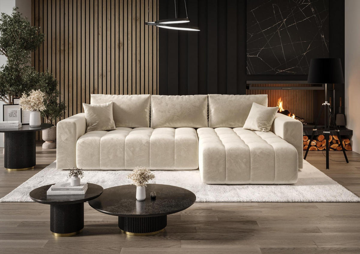 ECKSOFA mit Schlaffunktion MILO R Monolith 02 Rechts - Beige, Textil (280/175cm) - Bedante