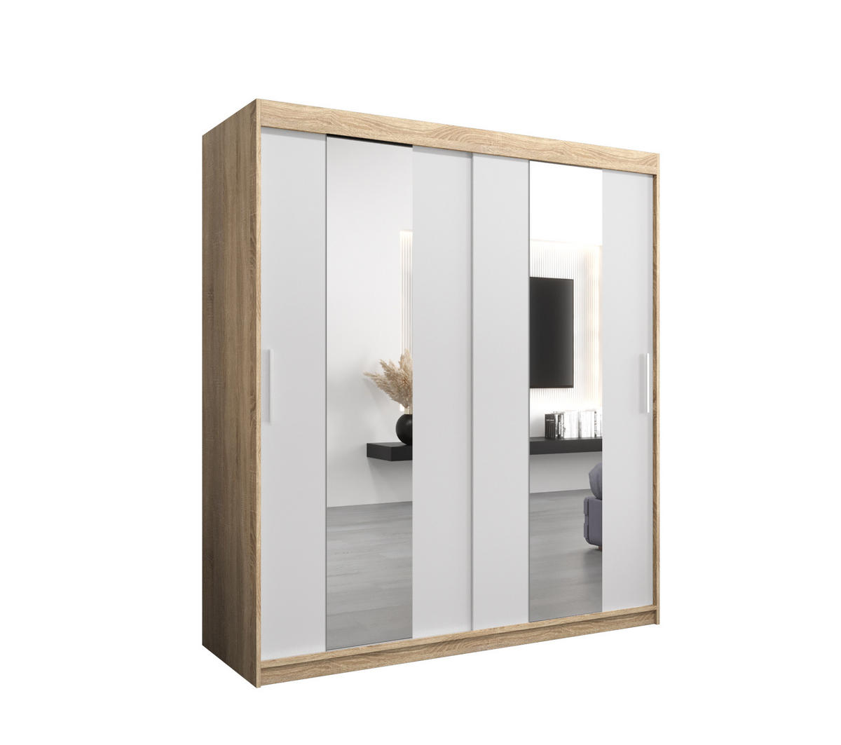 SCHWEBETÜRENSCHRANK 200/180/62 2-türig - Silberfarben/Weiß, Holz/Kunststoff (180/200/62cm) - Abiks Möbel