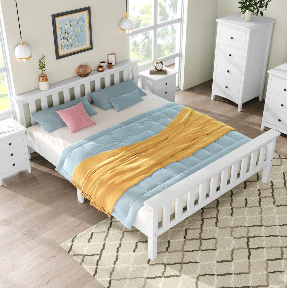 DOPPELBETT 140/200 cm aus Massivholz mit Lattenrosten in Weiß - Weiß, Holz (140/200cm) - OKWISH