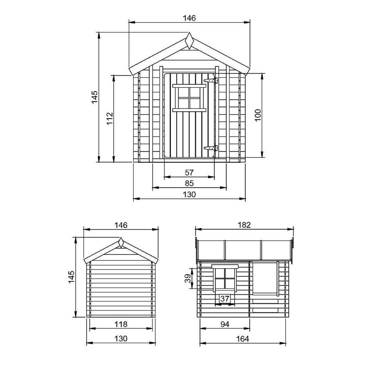 KINDERSPIELHAUS aus Holz - B146xL181xH145 cm/1,1m2 - M501A - Beige, Holz (146/145/182cm) - Timbela
