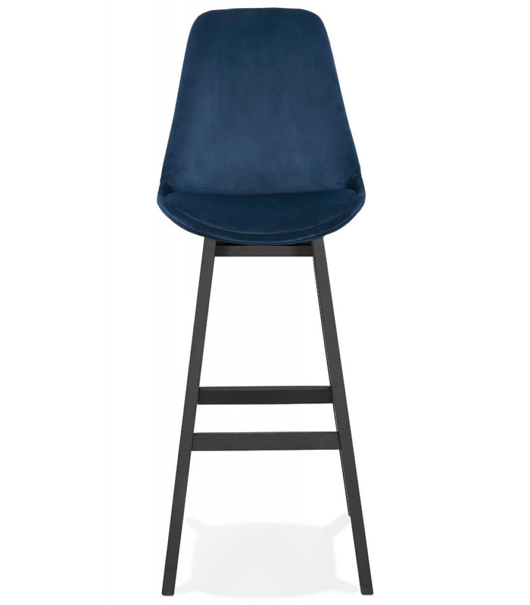 BARHOCKER Samt Sitz mit Holzgestell im Vintage Stil MORISS, Blau-Schwarz 48x56x113 cm - Blau/Schwarz, Eichenholz/Holz (48/113/56cm) - KADIMA DESIGN