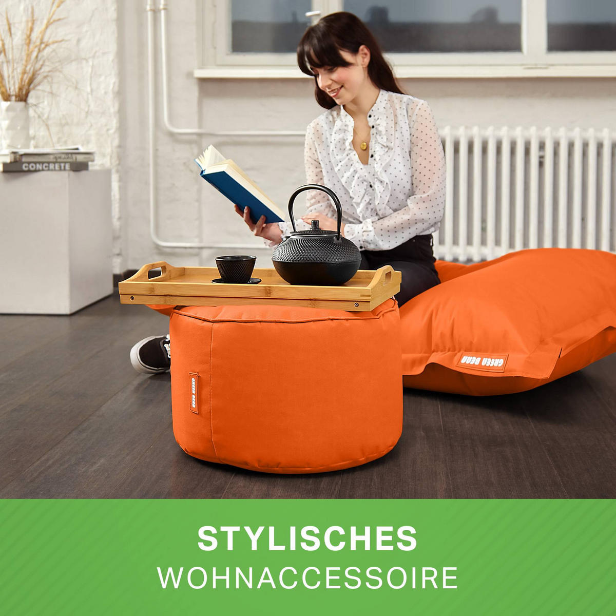 SITZSACK-HOCKER Pouf "Stay" 45x25cm - Orange, Textil (45/25/45cm) - Green Bean