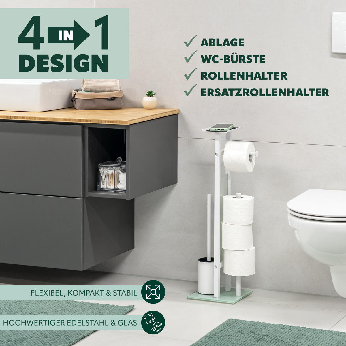 STAND-WC-GARNITUR 4IN1, weiß - Weiß, Metall (28/67/20cm) - eluno