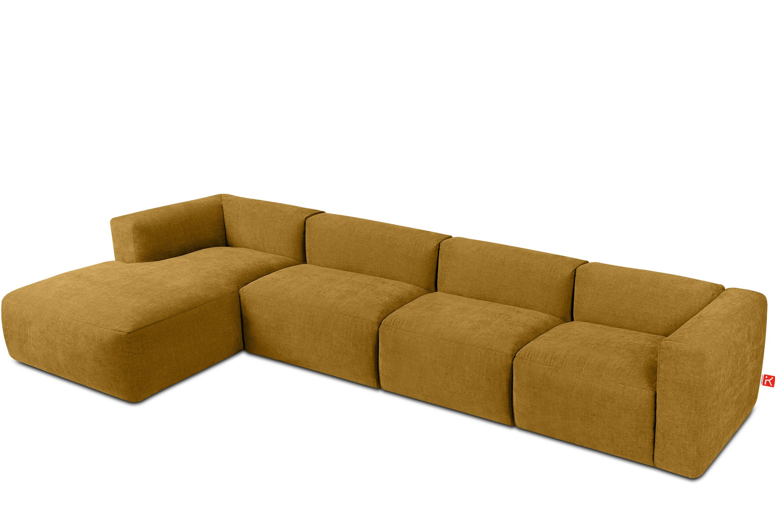 ECKMODULSOFA-LINKS BUFFO 6-Sitzer mit extrem weicher Sitzfläche, Gewebestoff, Honig - Gelb, Textil (377/180cm) - KONSIMO®