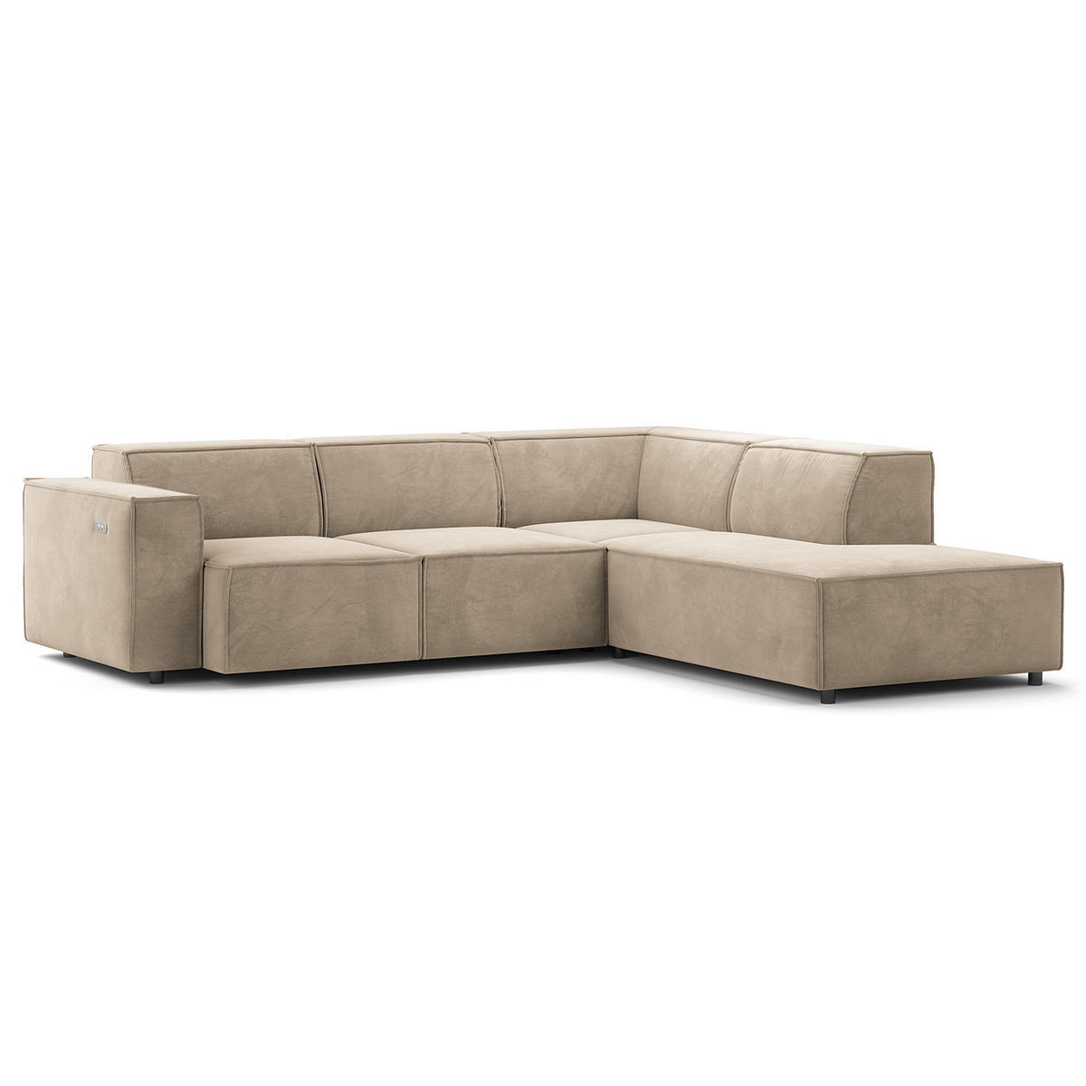 ECKSOFA mit Ottomane - Beige/Schwarz, Kunststoff/Textil (260/234cm) - home24