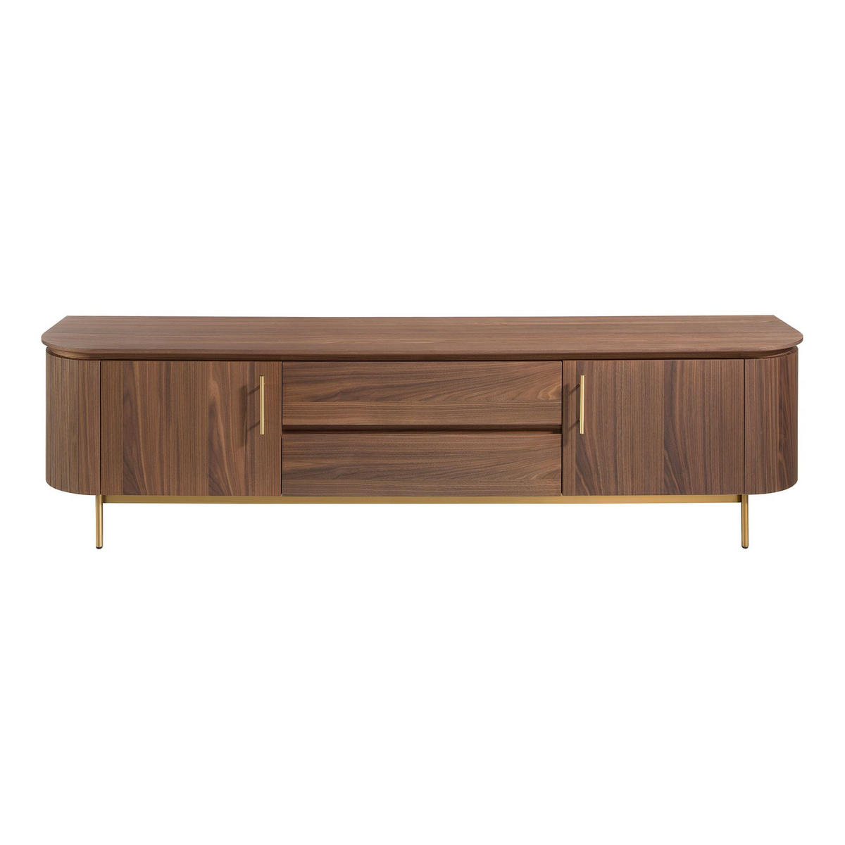 TV-ELEMENT TV-Ständer Nussbaum und polierter Goldstahl 220/45/55 cm - Goldfarben/Schwarz, Holz (220/55/45cm) - ANGEL CERDA