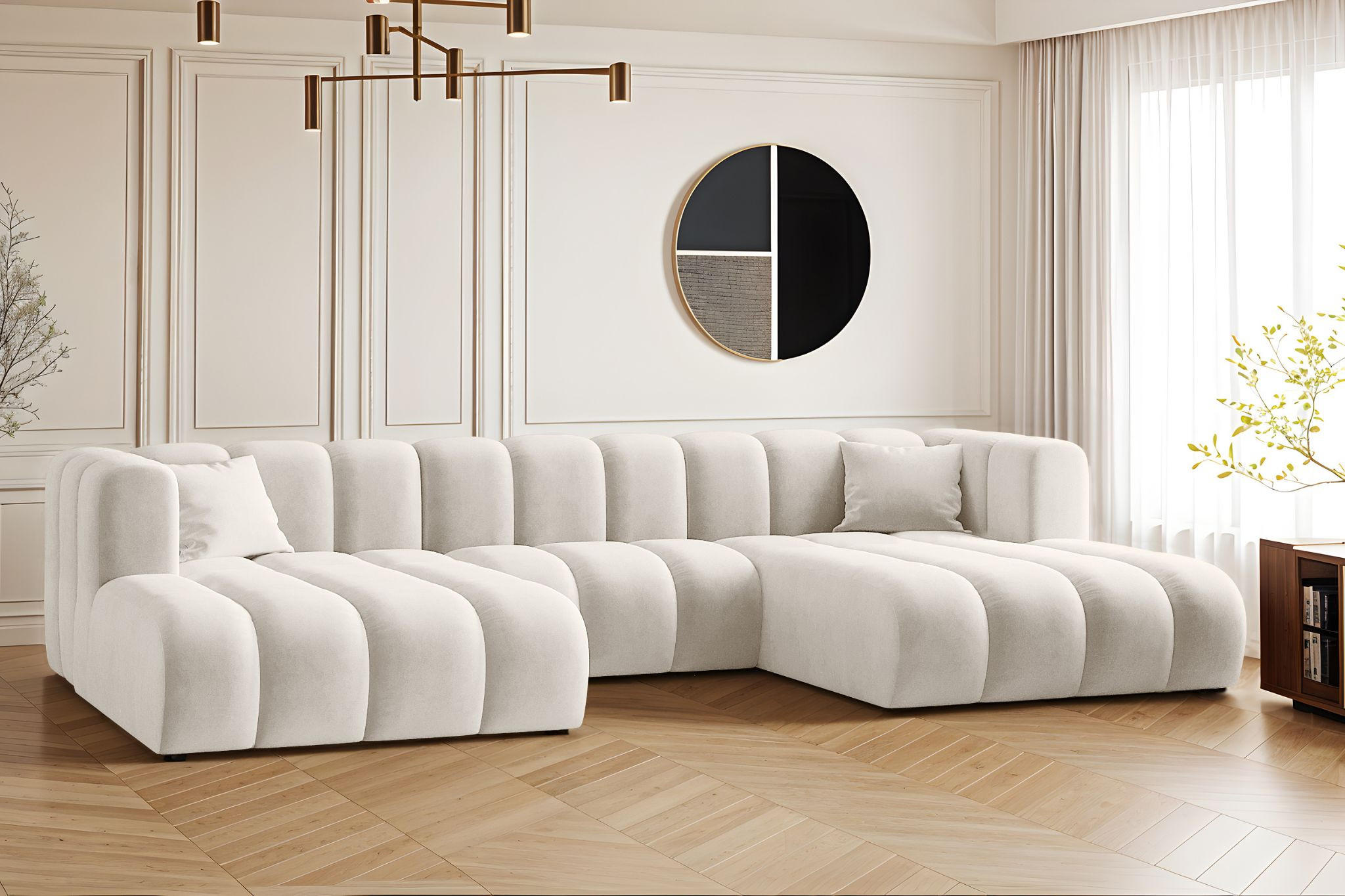 ECKSOFA U-from Grand modular Stoff Salvador Hellbeige - Ecru, Holz (317/179cm) - Kaiser Möbel