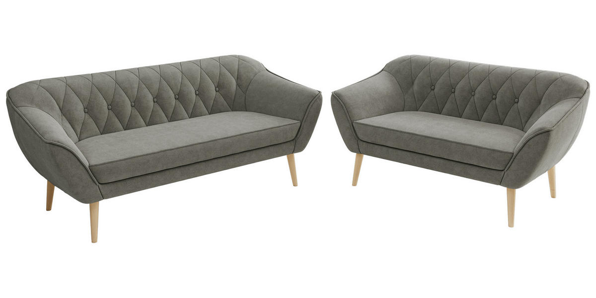SEDACIA ZOSTAVA 3+2 PIRS - Sivá Štruktúrovaná látka - Drevené nohy - farba buka/sivá, kompozitné drevo/textil (180/75/74cm) - MKS