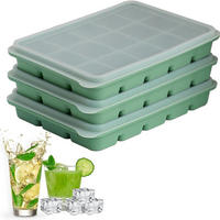 EISWÜRFELFORM 3er Set Silikon mit Deckel 45 Fächer Olive Green - Olivgrün, Kunststoff (13/3/18.5cm)