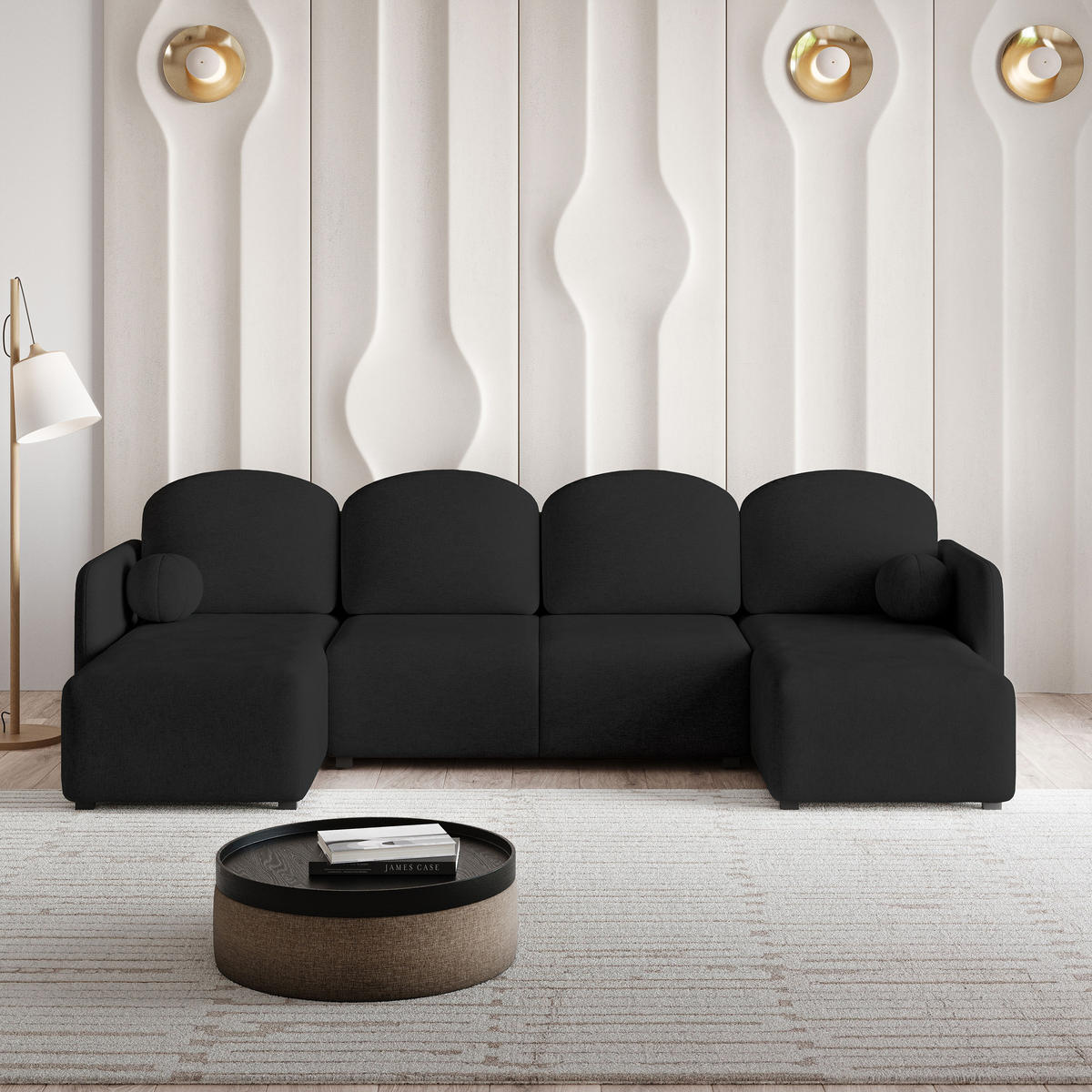 ROHOVÁ SEDAČKA NUBERO černá - šedá/černá, dřevo/textil (285/143cm) - MASSENO