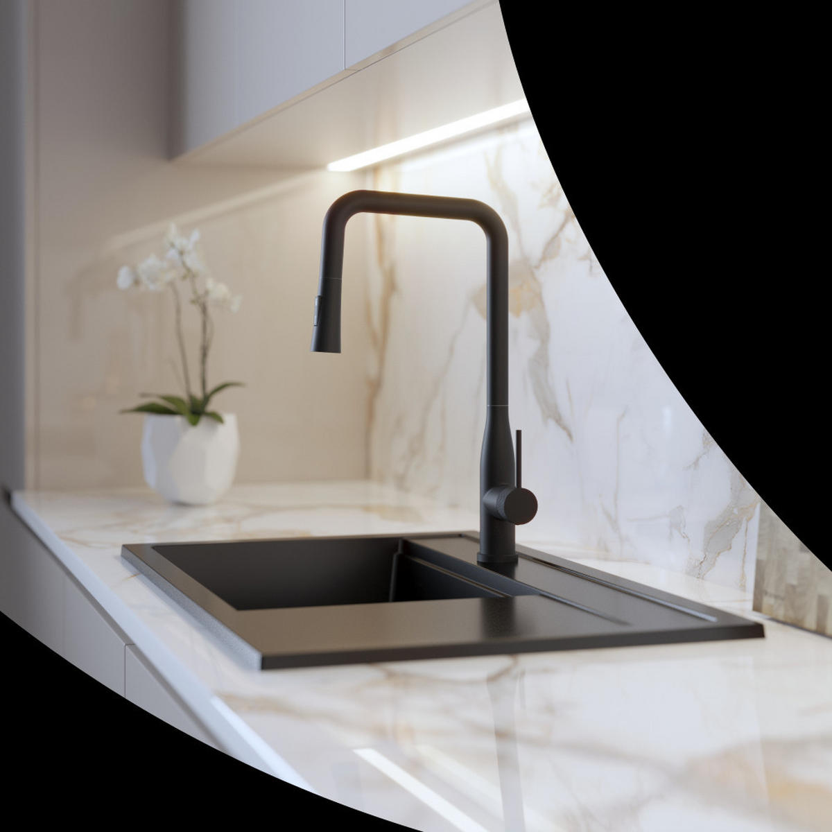 KÜCHENARMATUR Vector Schwarz - Schwarz, Metall (27/46/27cm) - Granitan