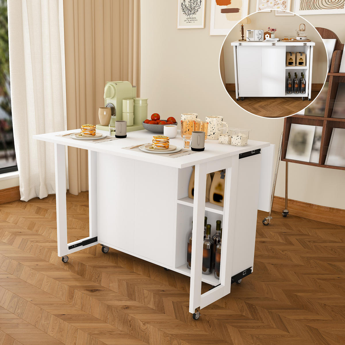 KÜCHENINSEL 100/35/75 cm Weiß mit arretierbaren 360° Rollen und Stauraum - Weiß, Holz (105/75/100cm) - Oxeza