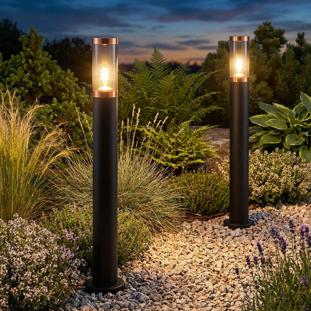 LED STEHLEUCHTE Edelstahl Schwarz rauch 2er Set - Schwarz, Metall (12.7/12.7/80cm) - Globo Lighting