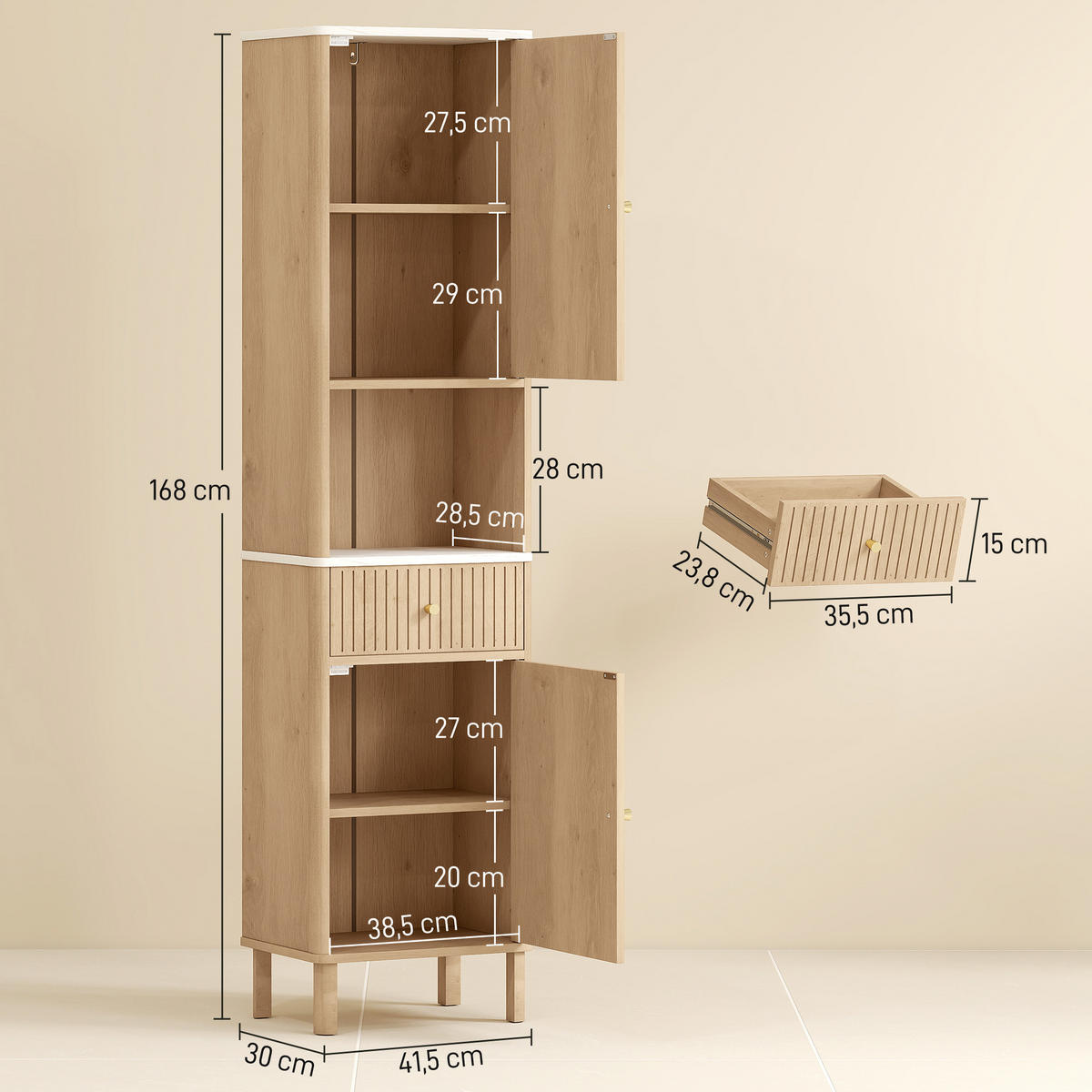 HOCHSCHRANK DE-12490 41,5/30/168 cm Eiche - Eichefarben, Holzwerkstoff (30/168/41.5cm) - ComfortXL