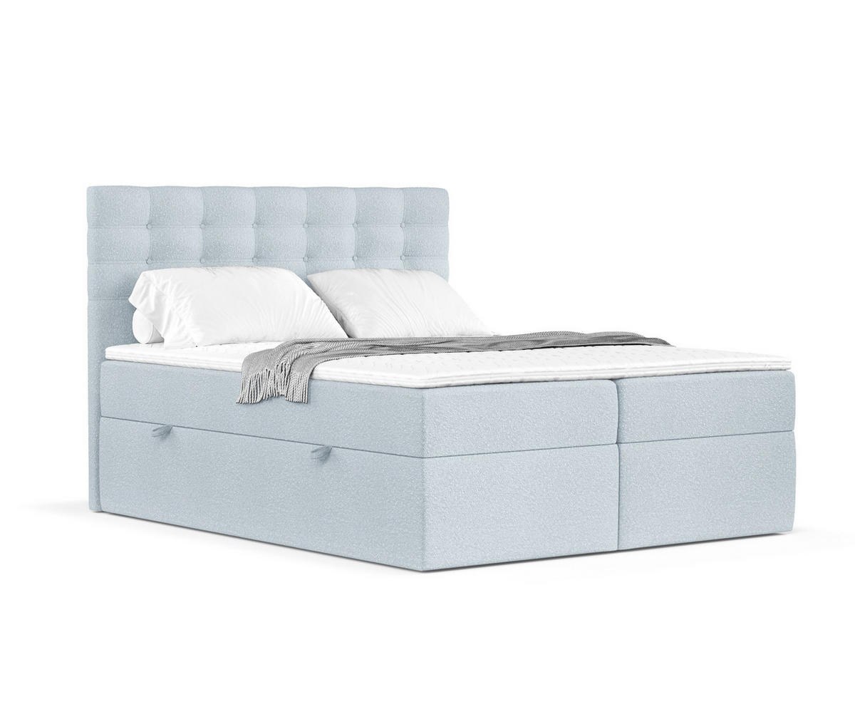 BOXBETT Sansa Hellblau 120/200 cm mit Taschenmatratze und Topper - Schwarz/Hellblau, Holz/Holzwerkstoff (120/200cm) - Maison de Reve