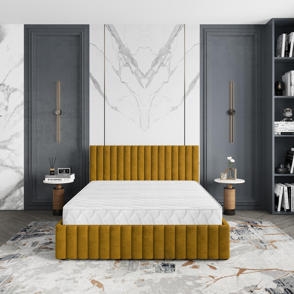 POLSTERBETT CARMIA K 120x200 cm mit Bettkästen - Gelb - Gelb, Holz/Textil - MASSENO