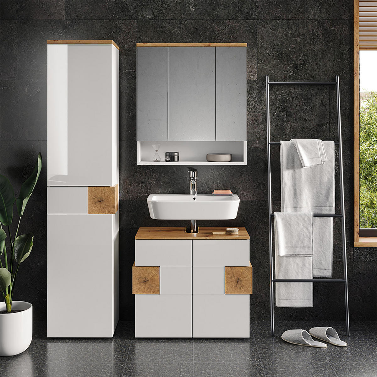 BADSCHRANK Eden Weiß 40 x 184.2 cm mit 2 Türen und Schublade - Weiß Hochglanz, Holzwerkstoff (40/184.2/37cm) - Vicco