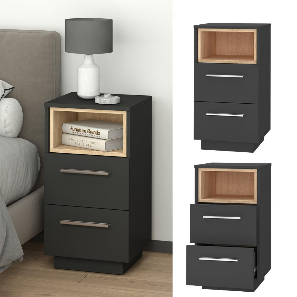NACHTTISCH Beatrice Anthrazit 36 x 68 cm 2er Set - Anthrazit, Holzwerkstoff (36/68/36cm) - Vicco