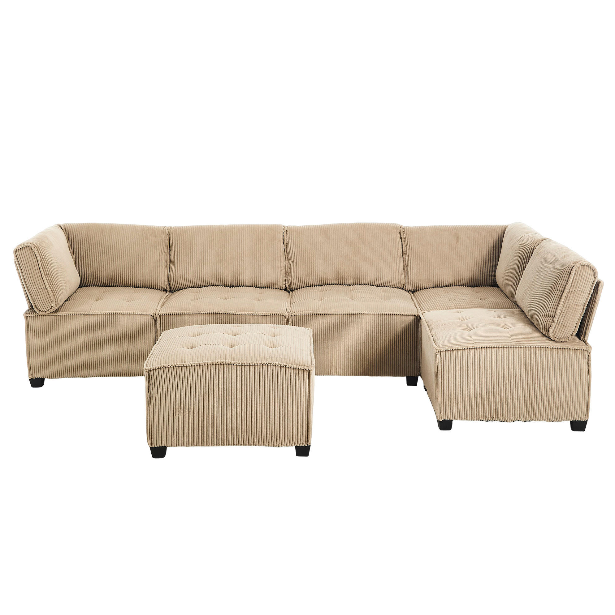 Redom MODULÁRNÍ pohovka 308/154/81,99 cm, 6 míst, manšestr, variabilní U/L sestava a lůžko s bočními kapsami, Khaki