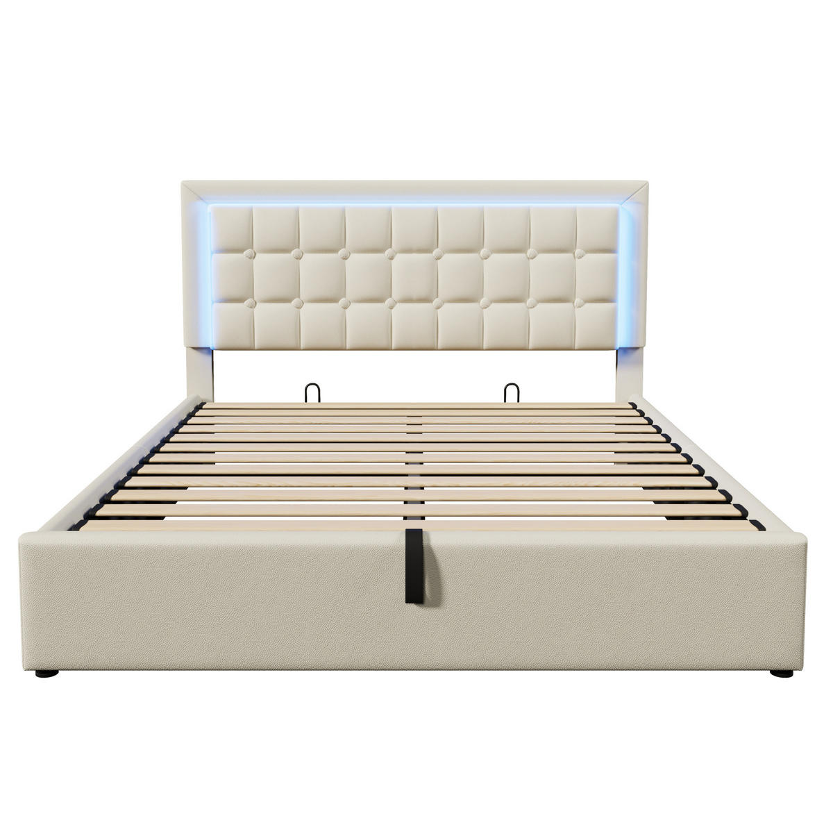 POLSTERBETT 140/200 cm weiß aus PU mit LED, Stauraum und Matratze - Weiß, Kunststoff (140/200cm) - OKWISH