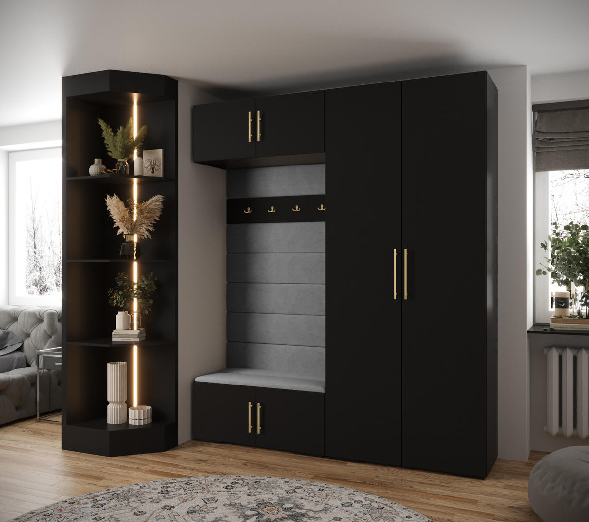 GARDEROBEN-SET 236,7/200/47 - Goldfarben/Schwarz, Holz/Metall (200/236.7/47cm) - Abiks Möbel