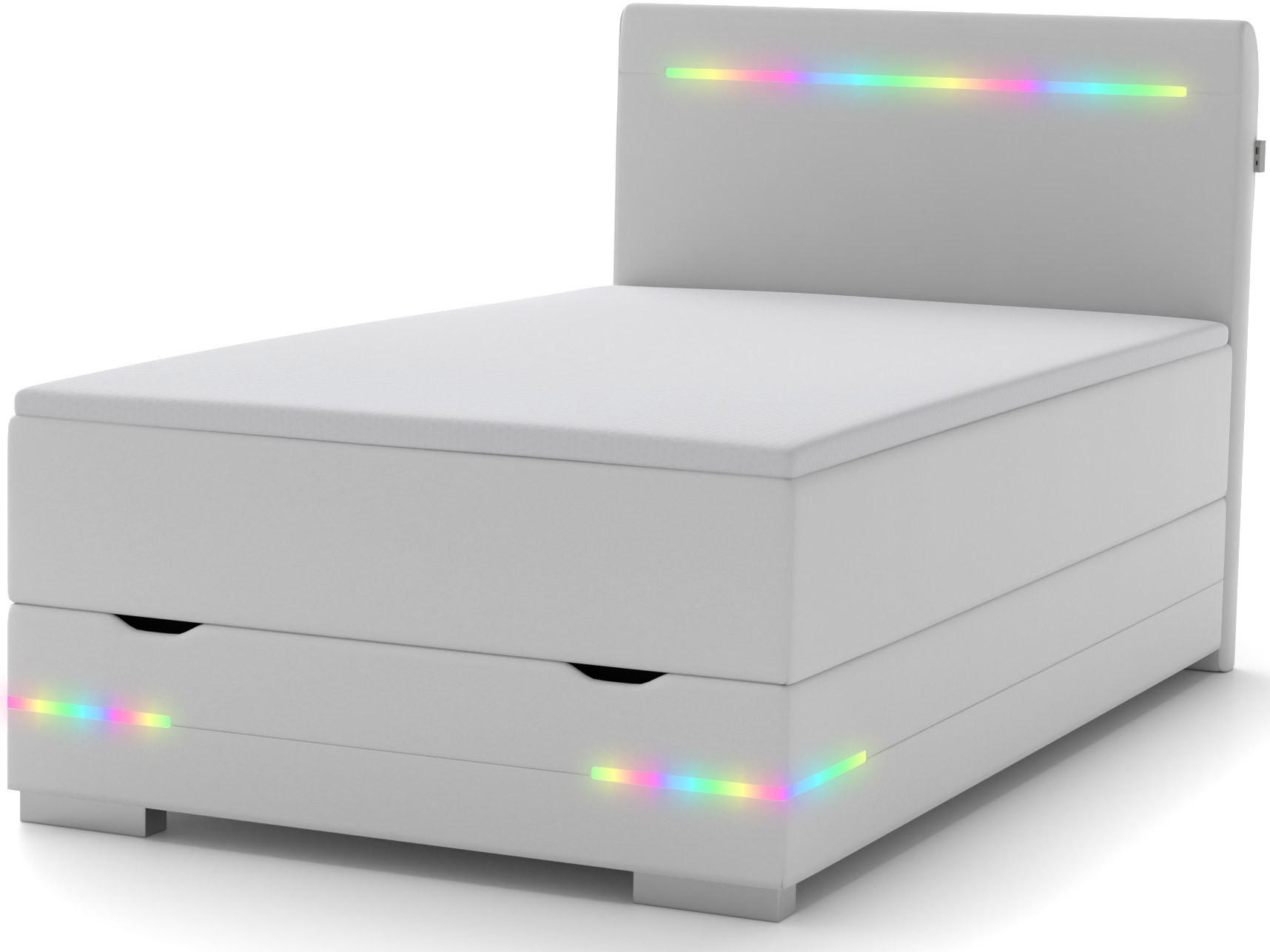 BOXBETT Texas weiß 90/200 cm LED Kunstleder - Weiß, Holz/Textil (90/200cm) - wonello